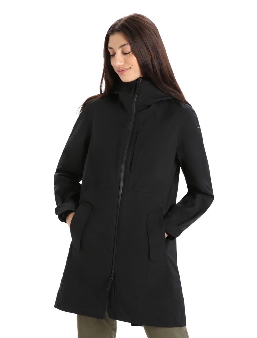 Black Women\'s Icebreaker City Label Shell+™ Merino 4-in-1 Parka Jackets | USA 1650RVDW